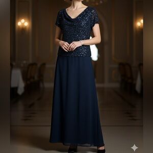 J Kara Sparkling Navy Maxi Dress